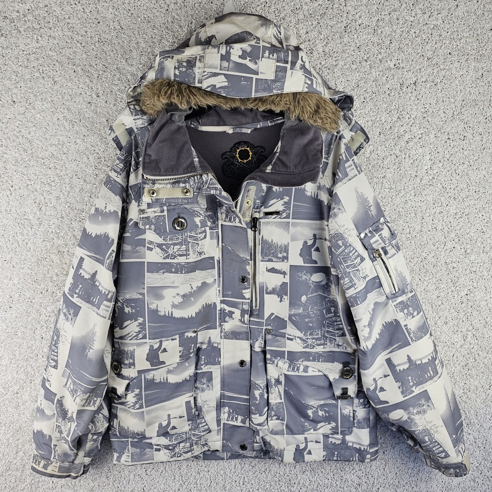 Empyre Hooded Faux Fur Snowboard Ski Jacket Size Large Streetware Photo Collage